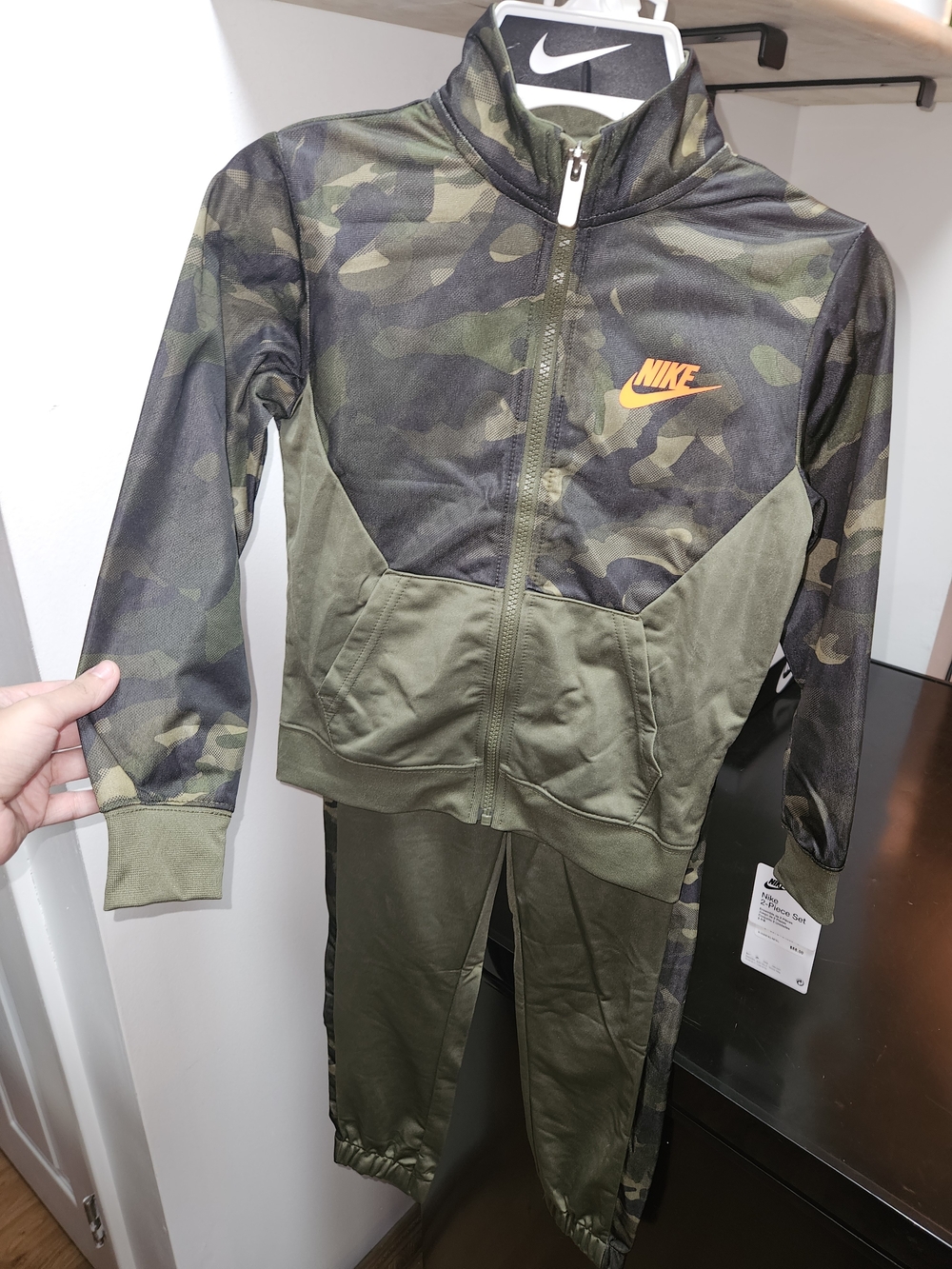 Nike Kids' Camo Track Jacket and Pants Set - Olive Green Size 7